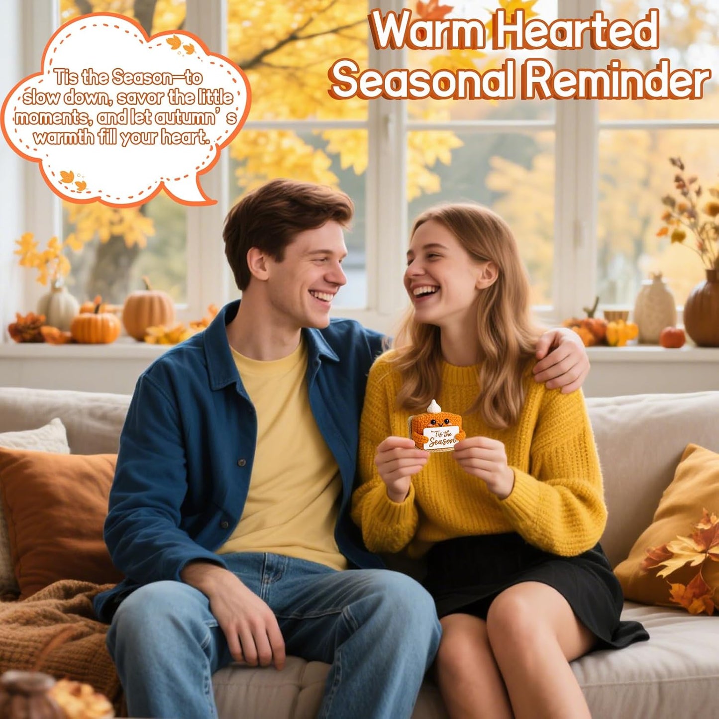 Tis The Season Fall Decor | Mini Crochet Pumpkin Pie Plush | Small Handmade Autumn Halloween Thanksgiving Items for Home Office Indoor Table Decoration Christmas Stocking Stuffer Ornament