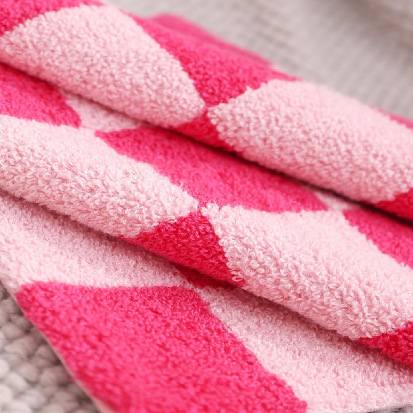 Alysheer Checkered Embroidered Decorative Throw Pillow Covers 18"x 18" Set of 2, Farmhouse Cottage Hot Pink Plaid Tufted Patterned Cotton Canvas Cushion Case for Sofa Couch Bed Living Room