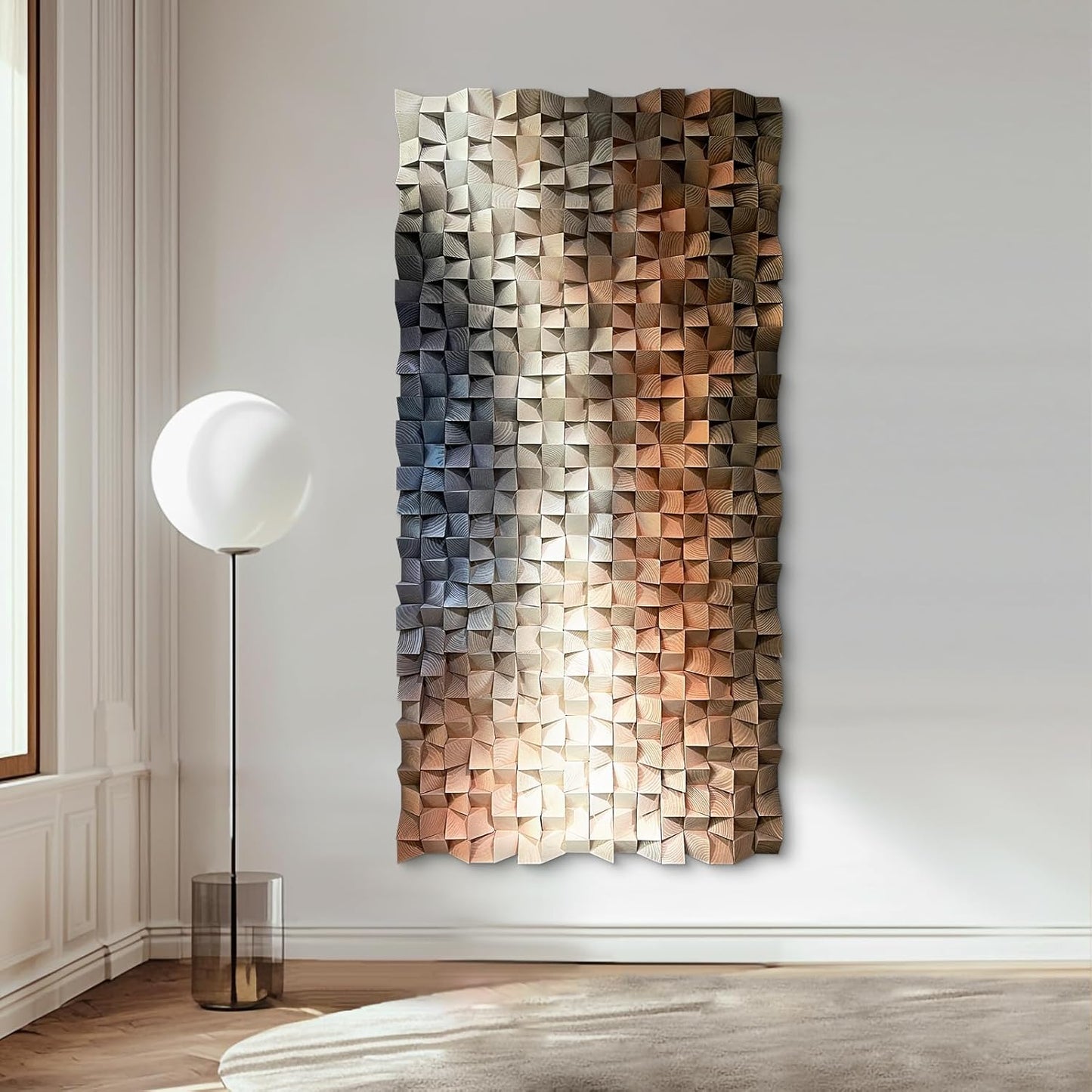 LIUZEYUE - 3D Wood Wall Art Decor Hand Crafted Wooden Blocks | Geometric Sculpture Art Modern Home Office Wall Art Easy Installation 23.6"x47.2"