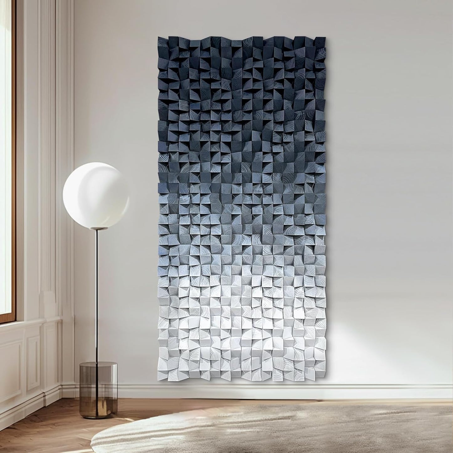 LIUZEYUE - 3D wooden block decoration painting art wall decoration 3D wooden background wall living room bedroom study (blue gray gradient) 39.4"x78.7"