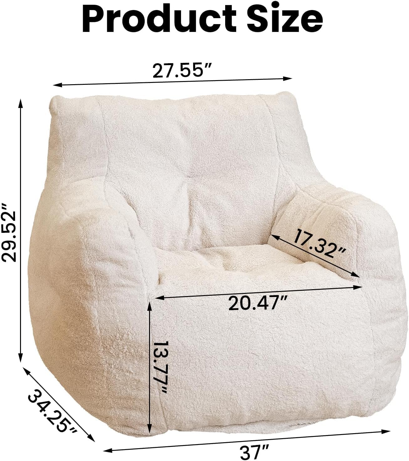 Recaceik Bean Bag Chairs, Tufted Soft Stuffed with Filler, Fluffy and Lazy Sofa, Imperial Lounger Giant Chair for Bedroom, Living Room, White