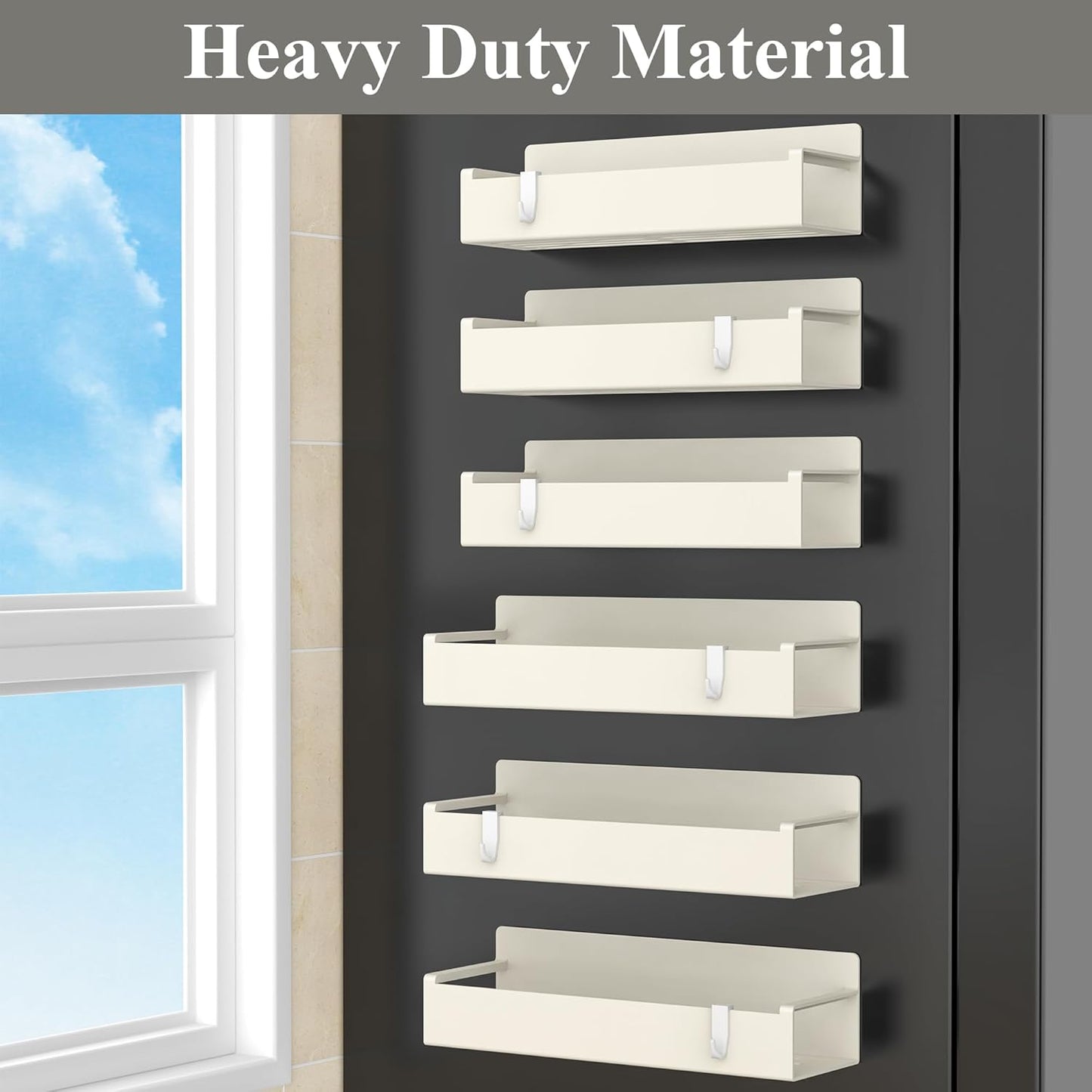 6 Pack Magnetic Spice Rack Organizer for Refrigerator and Oven, Cream White Fridge Organizers and Storage for Kitchen