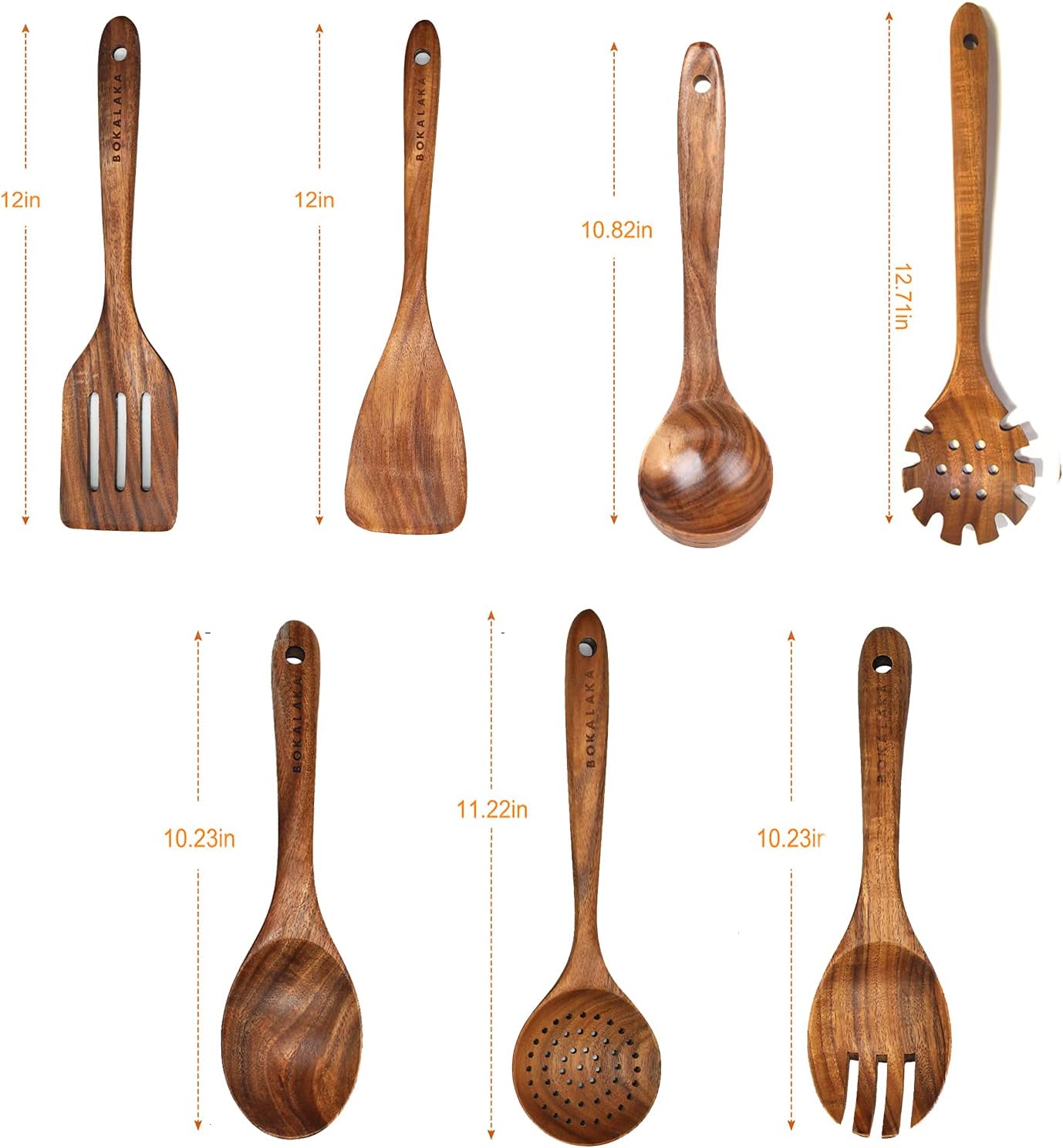 Teak Wooden Kitchen Utensil Set - 7Pcs Wooden Cooking Utensils Including Spatula
