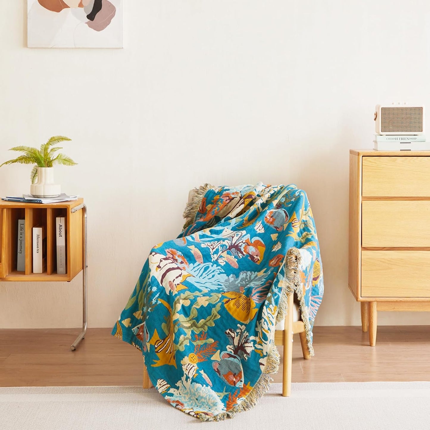 MSGKV Throw Blanket for Couch Bed Cotton Muslin Breathable Cute Ocean Animals Twin Size Blanket 60"x80" for All Seasons Lightweight Farmhouse Blankets