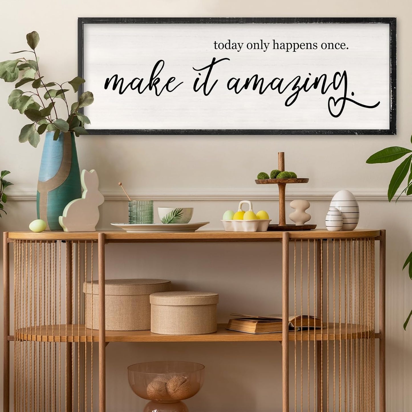 Today Only Happens Once Make It Amazing Wall Art Decor 32x12 Inch Large Inspirational Quote Sign Rustic Living Room Vintage Wood Frame Office Motivational Home Wall Hanging (Black)