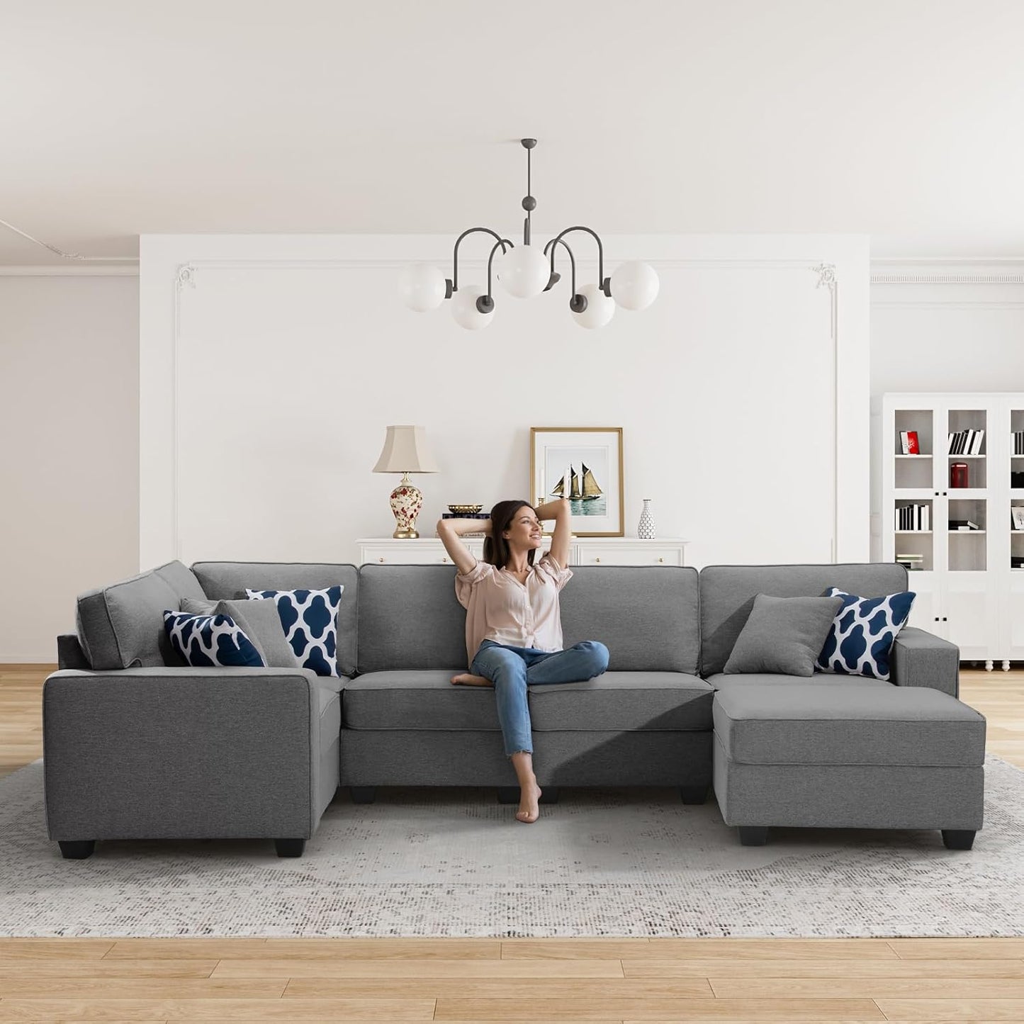 L Lengend Vansen Modular Sectional Sofa U Shaped Couch with Ottoman Modern Reversible Corner Sectional Couch for Living Room (Dark Grey, U Shaped Sofa-1)