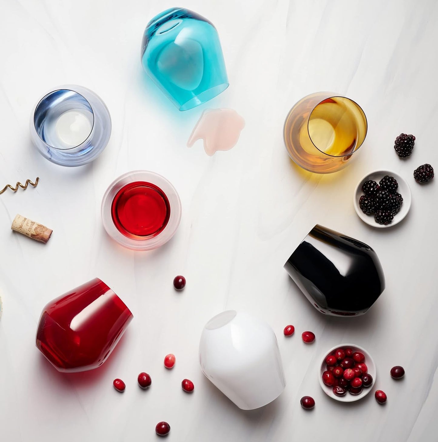 Godinger Wine Glasses, Stemless Wine Glasses, Red Wine Glasses, Drinking Glasses, European Made Stemless Wine Glass - Turquoise, 17oz, Set of 4