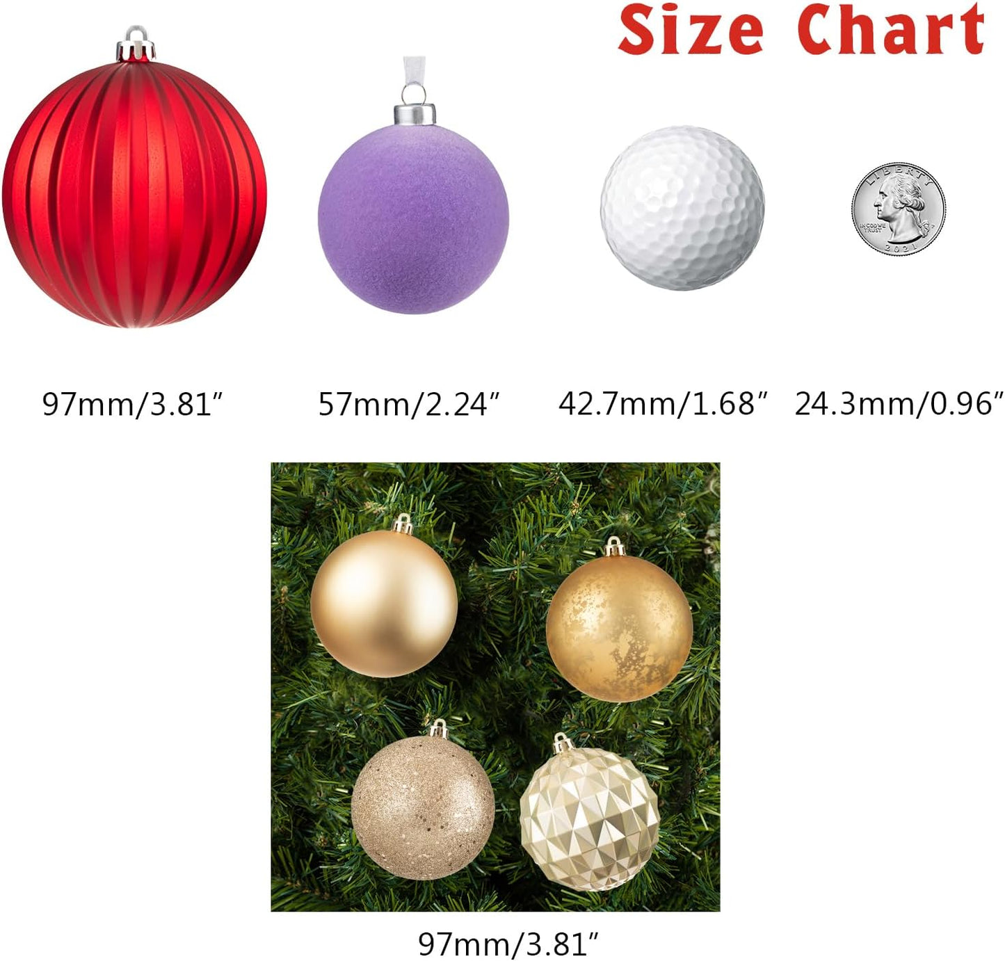 Every Day is Christmas 20ct Christmas Ornaments, Shatterproof Christmas Tree Ornaments Set, 92cm/3.6" Christmas Balls Decoration
