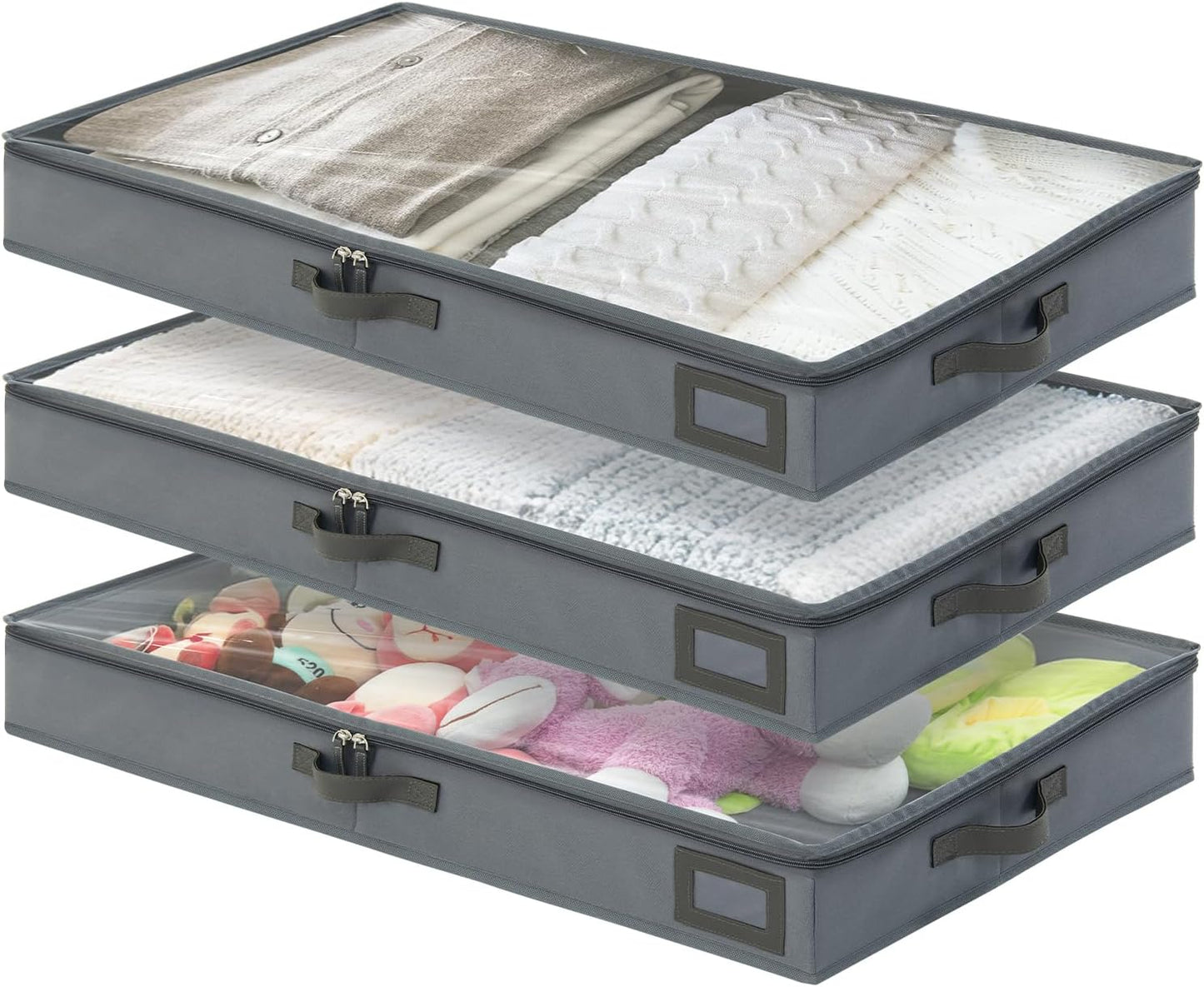 4-Inch Under Bed Storage Containers, Low Profile UnderBed Storage Organizer, Under Crib/Couch Storage Box for Seasonal Clothing, Sweaters, Shoes, Blankets, Wrapping Paper, Sheets & Toys 33"L×17"W×4"H