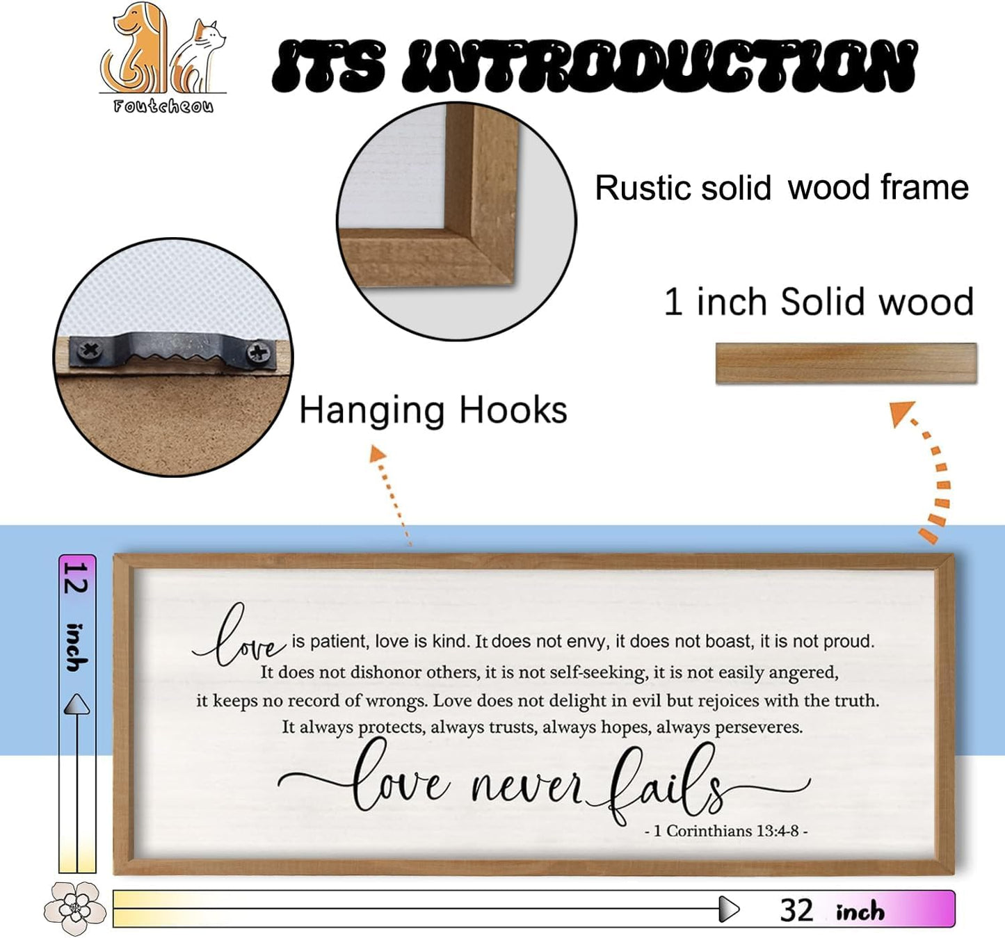 Love Is Patient Love Is Kind Wall Decor Art 32×12 Inch (Wood)