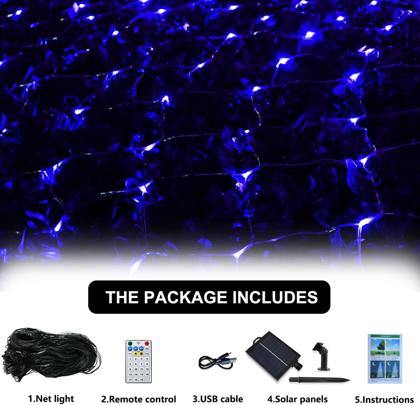Solar Net Lights Outdoor Mesh Lights Blue, 200 LED Net Lights Christmas, Waterproof 19 Modes Timer Tree Wrap Lights for Fence, Garden, Yard, Bushes, Trunk, Halloween Decor-9.8ft x 6.6ft