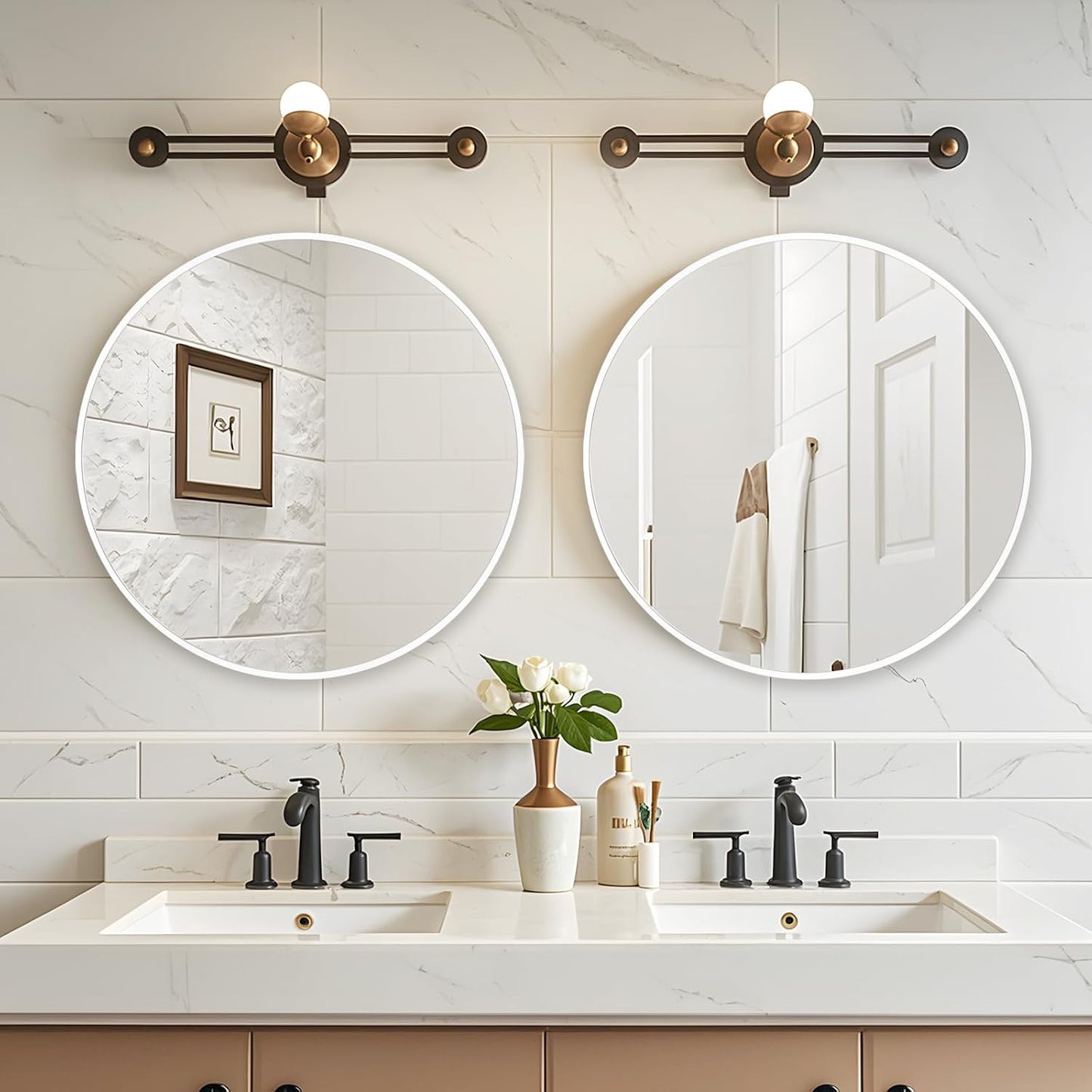 Fabuday White Round Mirror 28 Inch - Big Circle Mirror for Bathroom, Living Room, Hallway, Entryway, Matte Aluminum Frame Circular Mirrors for Wall Decor