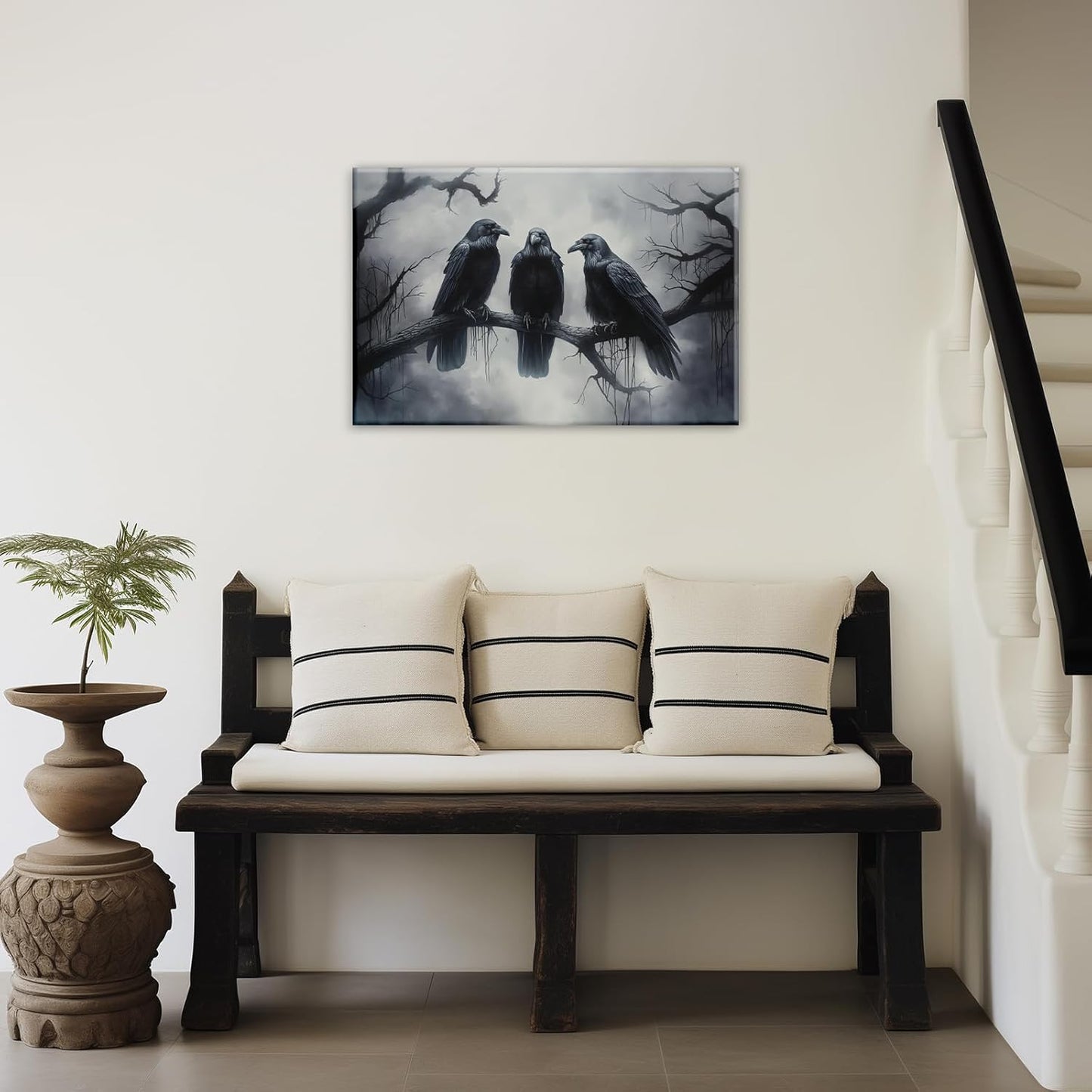 OAAPITI Halloween Wall Art Black Raven Art Poster Night Forest Landscape Pictures Print Scary Weird Black Crow Living Room Home Bedroom Decor(Artwork-5,24"x36")