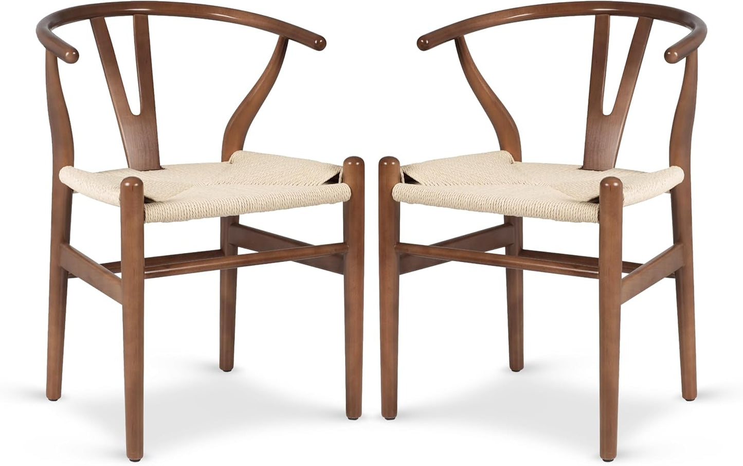 POLY & BARK Weave Dining Chairs – Mid-Century Modern Wishbone Dining Chairs with Arms, Solid Wood Frame, Indoor Use – Walnut– Set of 2 - Ideal for Dining Room, Kitchen or Stylish Accent Setting