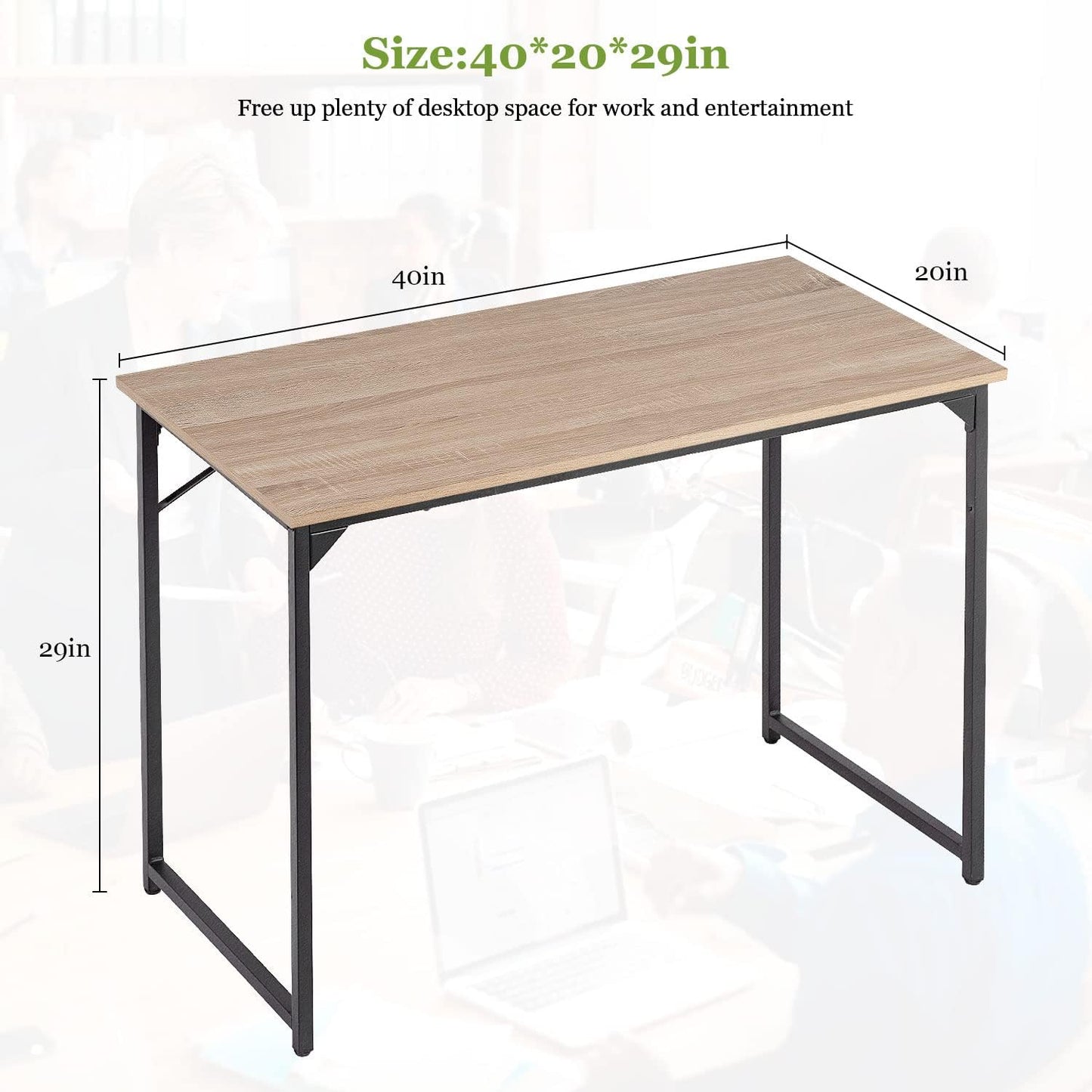 PayLessHere | 39 Inch Computer Desk | Nature | Office Desk with Metal Frame, Adjustable Feet | Water-Resistant, Scratchproof Surface | Sturdy Writing Table for Home Office or Study | Pack of 1