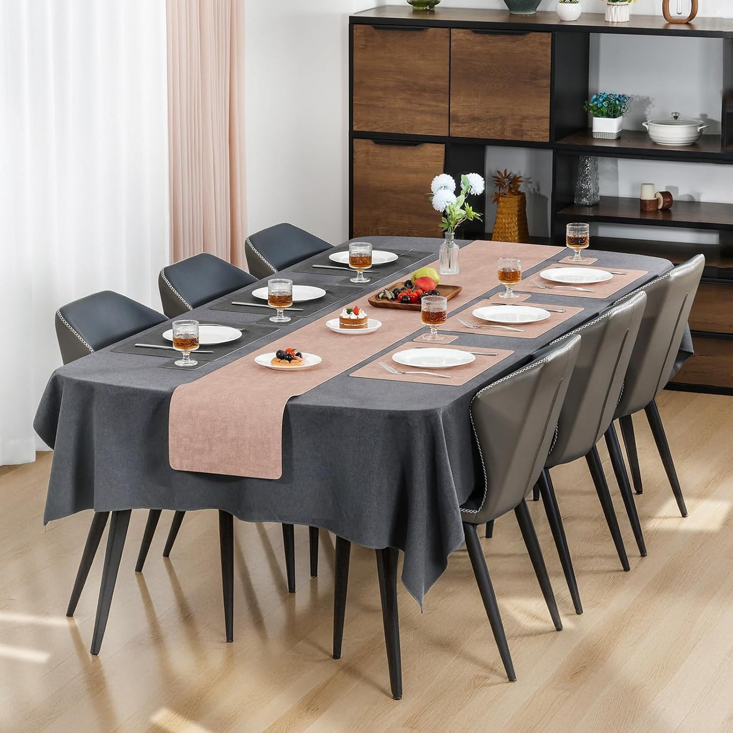 Myir JUN Placemats Dual Sided, Faux Leather Place Mats Set of 6 Indoor Placemats for Dining Table Outdoor Placemats Manteles Individuales Square Non-Slip Washable Table Mats (Gray Pink, Set of 6)