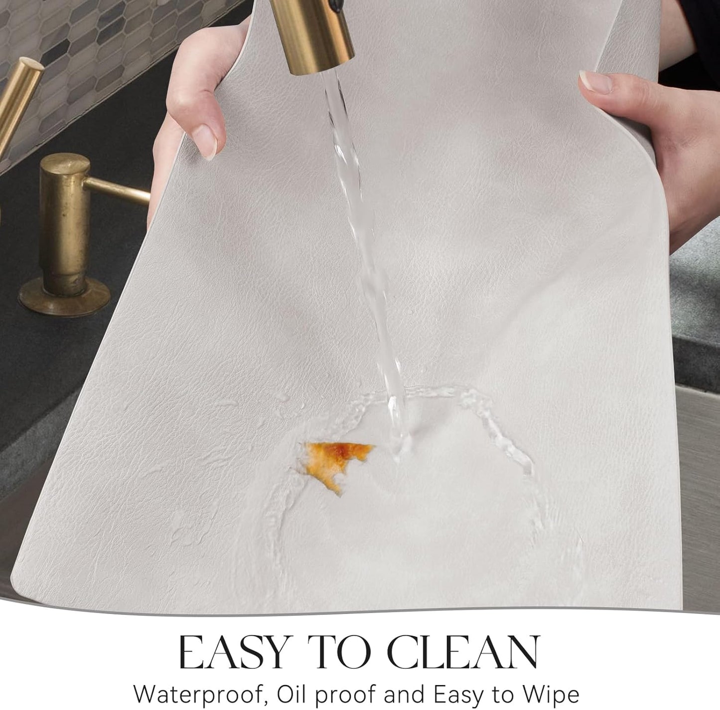 MOSAYT Vinyl Placemats Set of 8-12 X 17 Inch - Faux Leather 100% Waterproof Oil-Proof Wipeable PU Place Mats, Heat Resistant Reversible Table Mats for Kitchen, Dining, Outdoor (Light Grey)