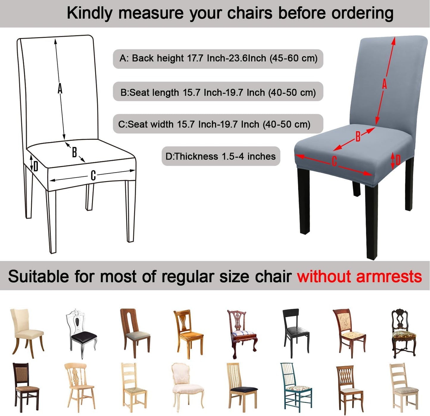 JQinHome Dining Room Chair Covers Set of 12, High Stretch Chair Slipcover Removable Washable Chair Seat Protector Cover for Home Party Hotel Wedding Ceremony (Light Grey)