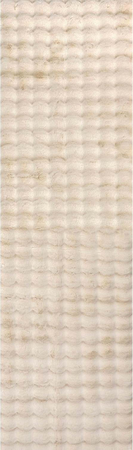 nuLOOM Jeni Solid Faux Rabbit Machine Washable Runner Rug, 2' 6" x 10', Beige