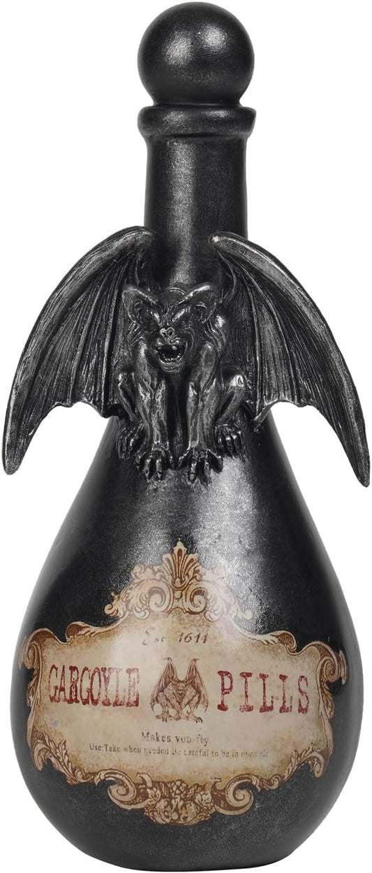 Braxio Gothic Home Decor Potion Bottles - Resin Black Gargoyles Halloween Potion Bottles Room Decor Aesthetic Gift for Women Halloween Prop Accessory Display Bottles 4.25 * 4.25 * 9.5 Inch