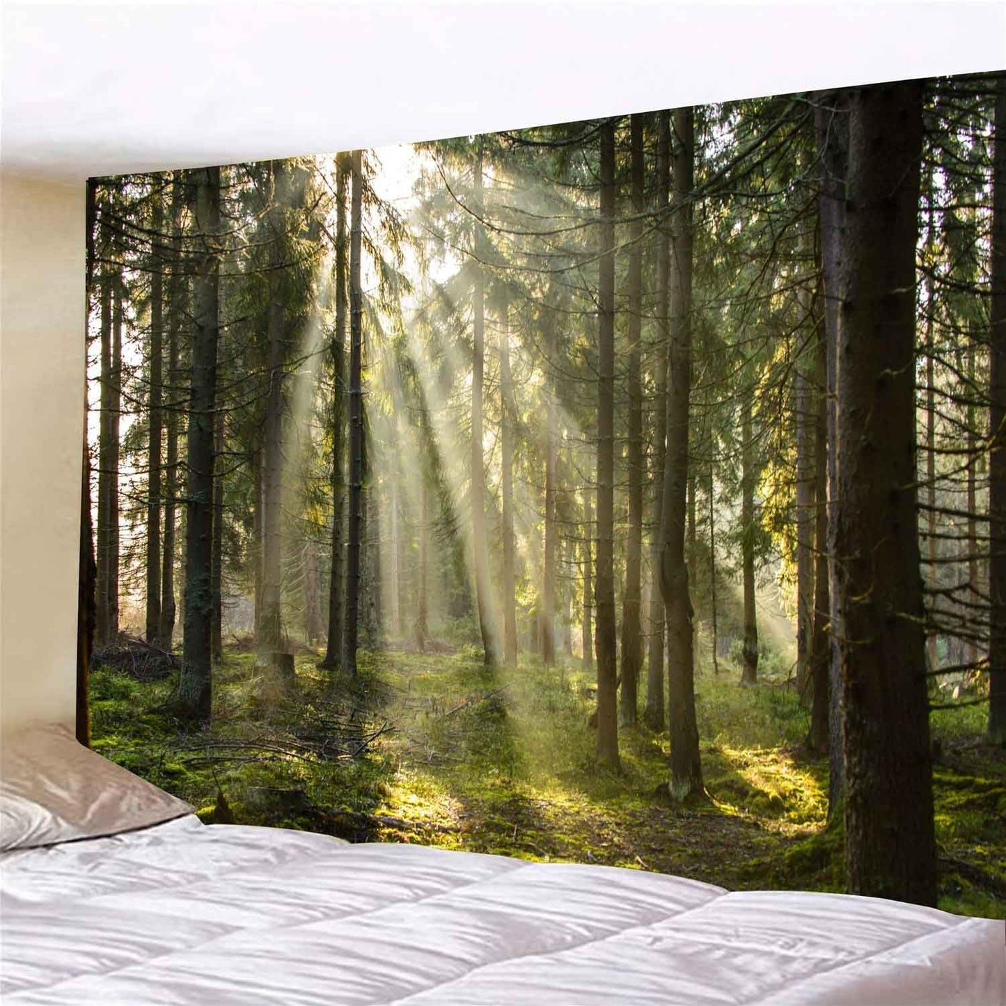 Onivein Forest Tapestry Nature Sunlight Streaming Through Green Trees Wall Hanging for Bedroom Living Room Office Decor 60 x 50 Inches