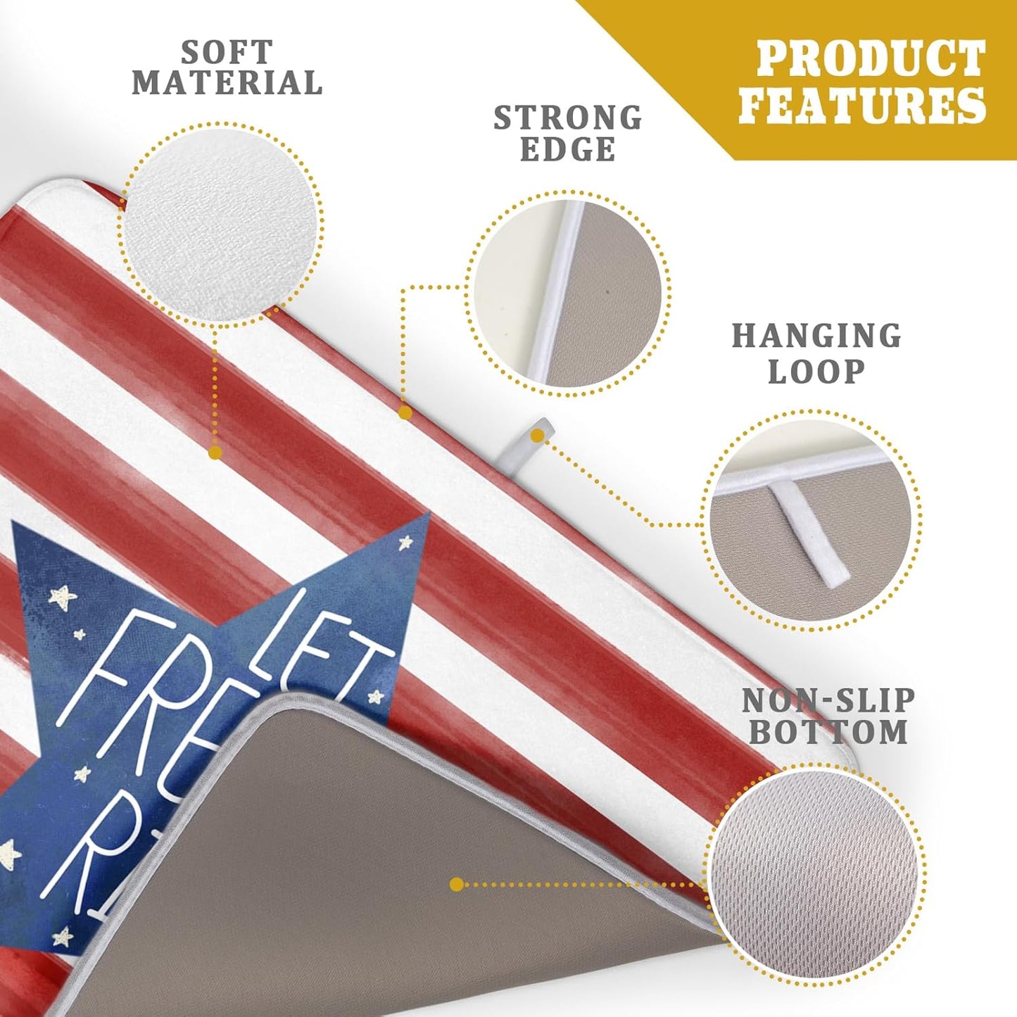 4th of July Dish Drying Mat for Kitchen Counter Patriotic Absorbent Reversible Microfiber Kitchen Countertop Protector Dishes Pad Large 18x24 inch