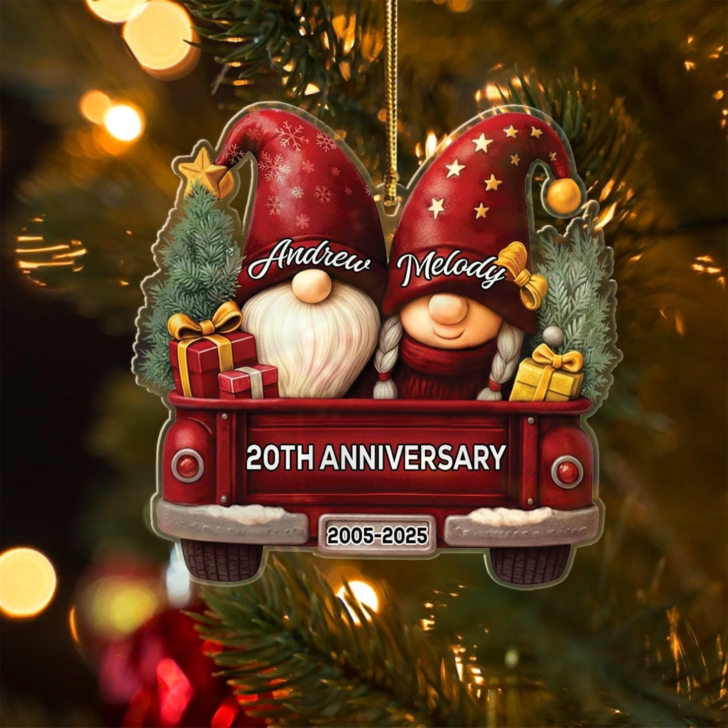 Personalized 20th Wedding Anniversary Christmas Ornament 2025, Mr & Mrs Gnome Married Xmas Ornament Gift for 20th Anniversary, Custom Text & Name Marriage Keepsake Xmas Ornaments for Mr Mrs Together