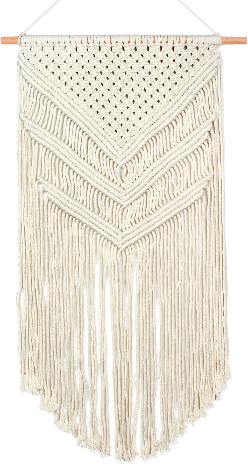 JONKASIPA Macrame Woven Wall Hanging, Bohemian Wall Decor, Handmade Woven Tapestry with Tassels, Delicate Lace Decor Crafts for Bedroom,Living Room or Farmhouse (Beige)