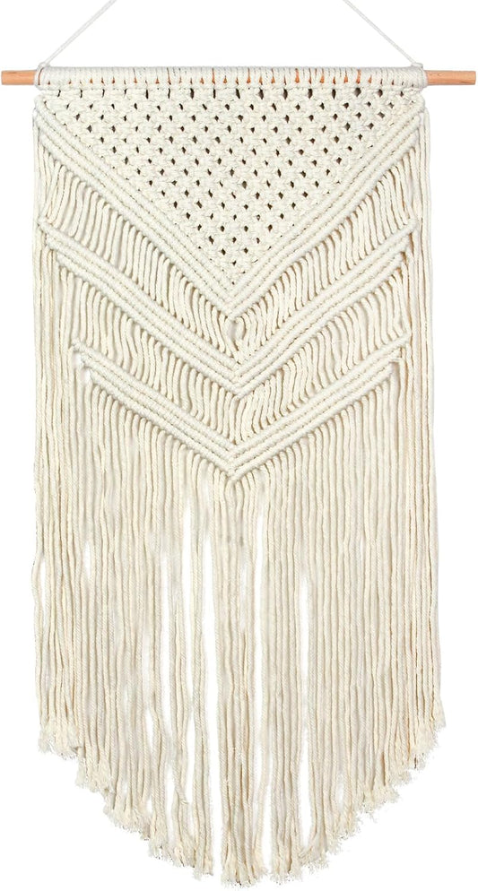 JONKASIPA Macrame Woven Wall Hanging, Bohemian Wall Decor, Handmade Woven Tapestry with Tassels, Delicate Lace Decor Crafts for Bedroom,Living Room or Farmhouse (Beige)
