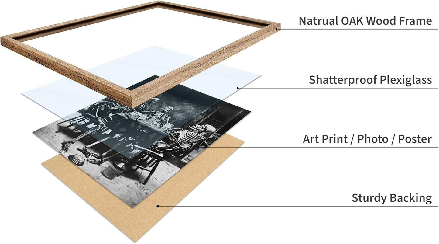 Poster Master Vintage Photograph Poster - Retro Daguerreotype Print - Gift for Artist, Friend - Skeletons Smoking at Table, Dinner Party, Goth - Wall Decor for Home, Dorm, 8x10 Beige Framed