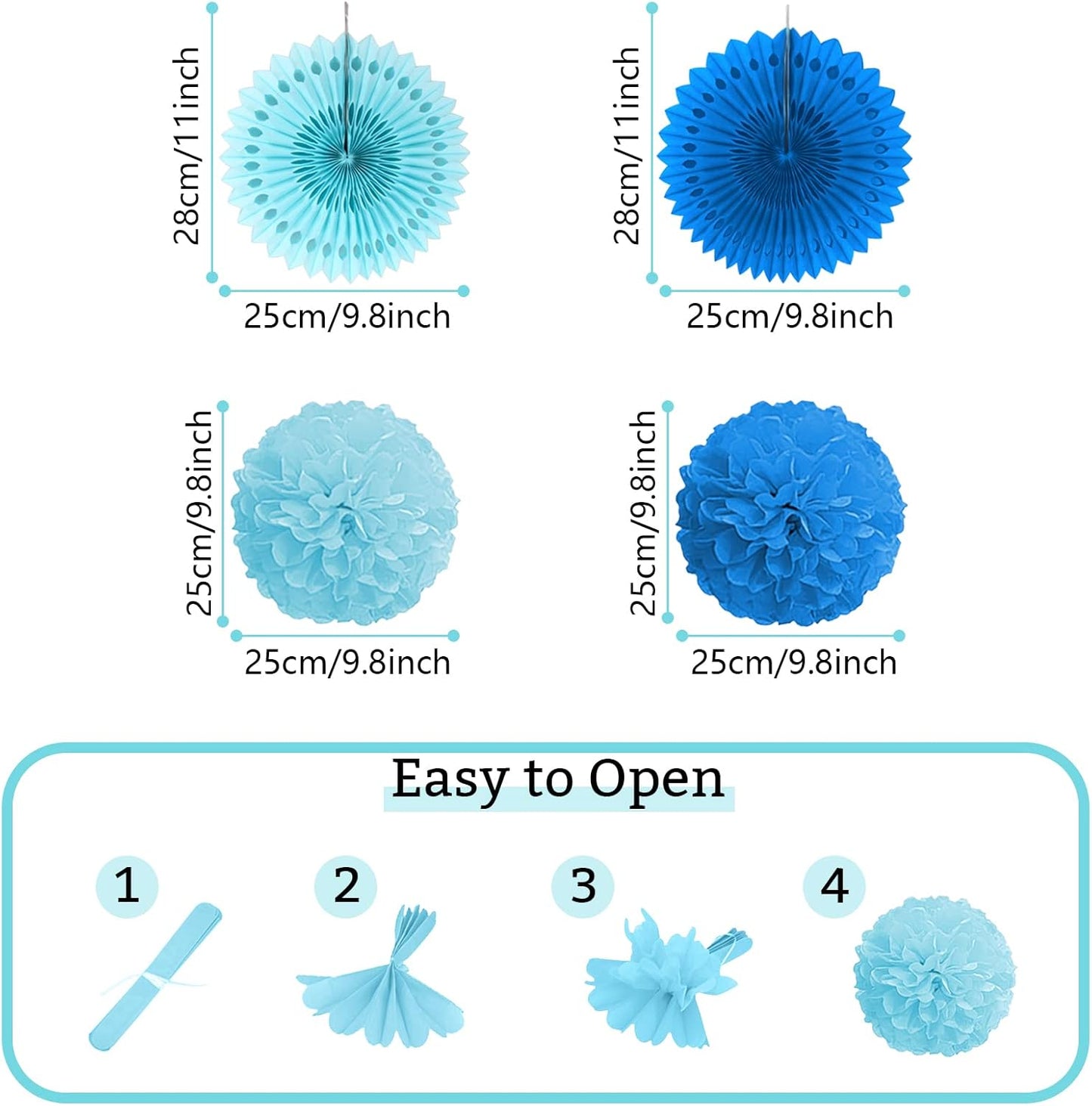 Party Decorations, Blue Papar Fans Pompoms Garlands for Men Boy Fathers Day Graduation Bachelorette Wedding Birthday Baby Showers Birthday Party Decoration