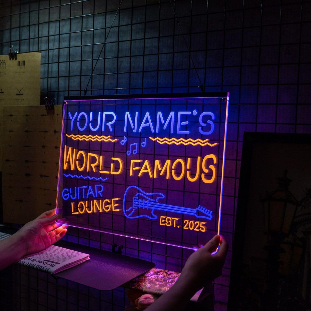 Personalized Guitar Bar Signs with Your Name for home wall light up with personalized pub name, man cave accessories, beer themed neon customizable lighted sign
