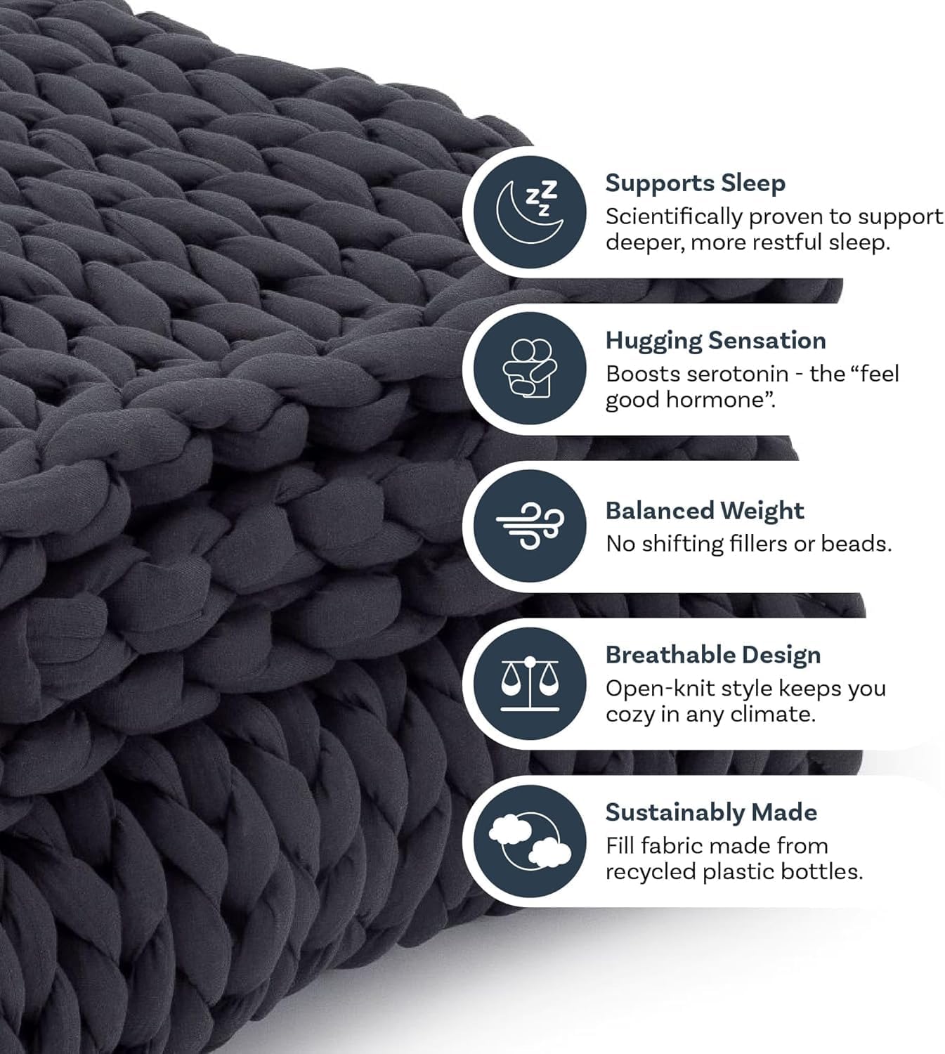 Nuzzie Chunky Knit Weighted Blanket - Breathable, Cooling, Hand Made Knit Throw Blanket for Sleep - Machine Washable, Stylish Decor Design (Charcoal, Queen | 28lbs | 80"x80")