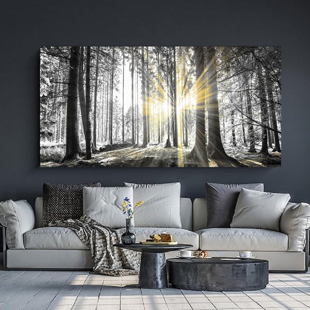 Yxbhhym-Black and White Forest Wall Art Prints Sunset Landscape Canvas Picture for Living Room Wall Art Trees Artwork for Wall Nature Scenery Poster Painting Bedroom Wall Decor Home Office Wall Décor