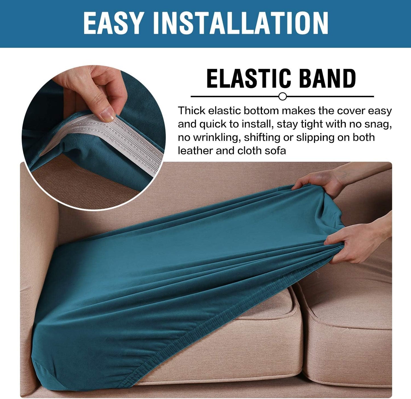 H.VERSAILTEX Velvet Stretch Couch Cushion Cover Plush Cushion Slipcover for Chair Loveseat Sofa Cushion Furniture Protector Seat Cushion Sofa Cover (2 Piece Large Sofa Cushion Covers, Deep Teal)