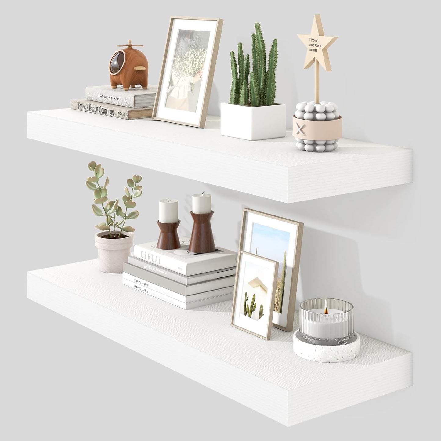 Heimlove 36 Inch Floating Shelves for Wall Set of 2,White Wall Shelves for Storage & Decor - Heavy Duty with Invisible Brackets,Perfect for Living Room,Bedroom,Home Office
