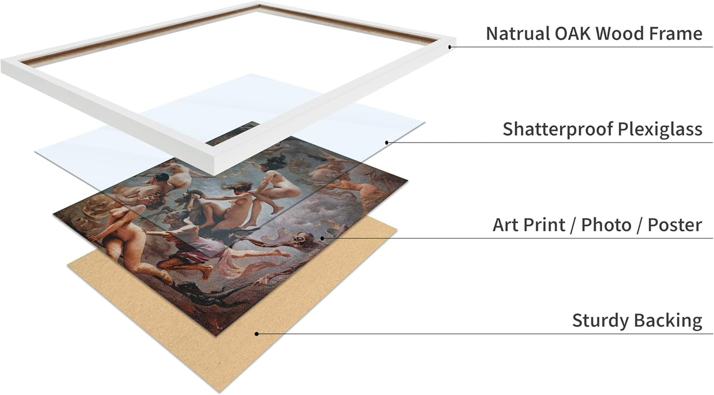 Poster Master Vintage Luis Ricardo Falero Poster - Retro Occult Print - Gift for Gothic, Horror Fan - Witches Going to their Sabbath, Pagan - Wall Decor for Bedroom, Dorm, 16x20 White Framed