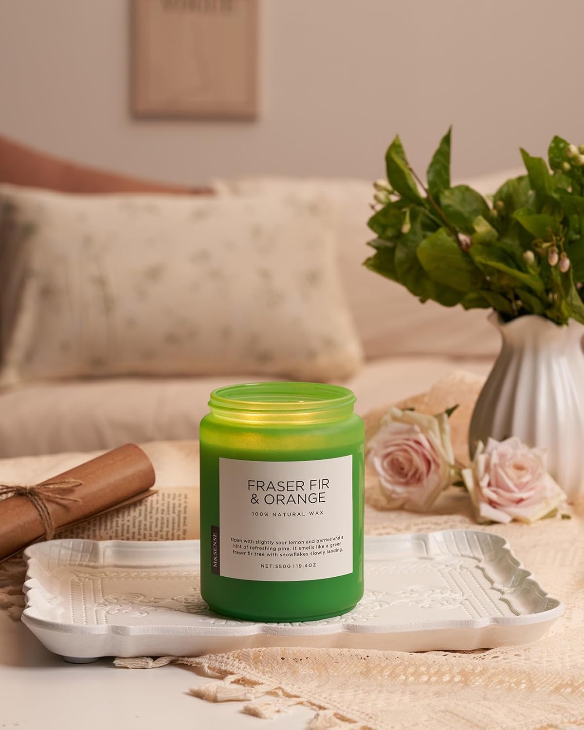 M&SENSE Fir & Orange Large Candle for Home Scented 19.4oz 110 Hour Clean Non Toxic Long Lasting Organic Natural Soy Wax Highly Scented Holiday Candle Gifts for Home Decor