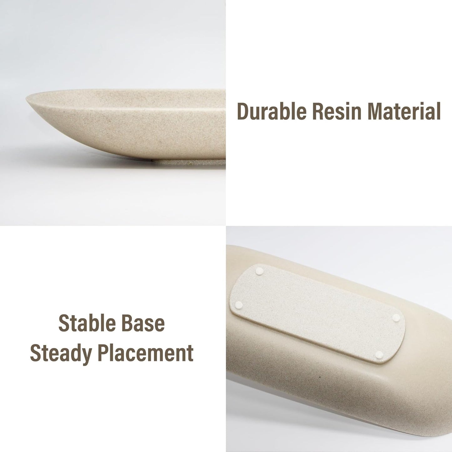 Large Decorative Bowl for Home Decor - Long Dough Bowl with Anti Slip Base for Table Centerpieces - Beige Minimalist Design Dough Decor Bowl for Coffee Table, Dining Table Centerpiece