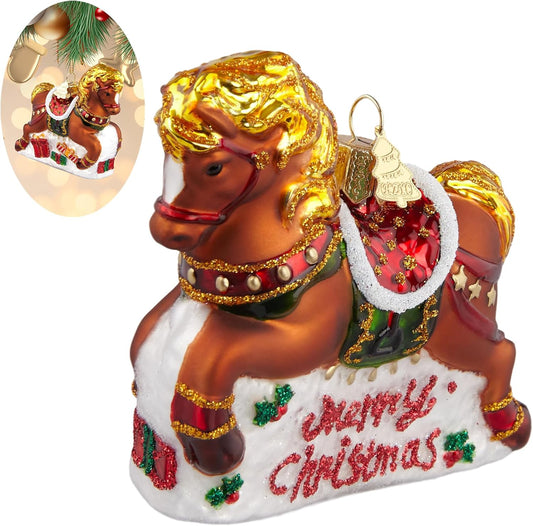 Horse Christmas Tree Ornaments,Hand-Blown Glass Ornaments for Tree,Short Legged Horse Collection Figurines Hanging Ornaments, Christmas Decorations for Animal Lovers Holiday Party Daily Gifts