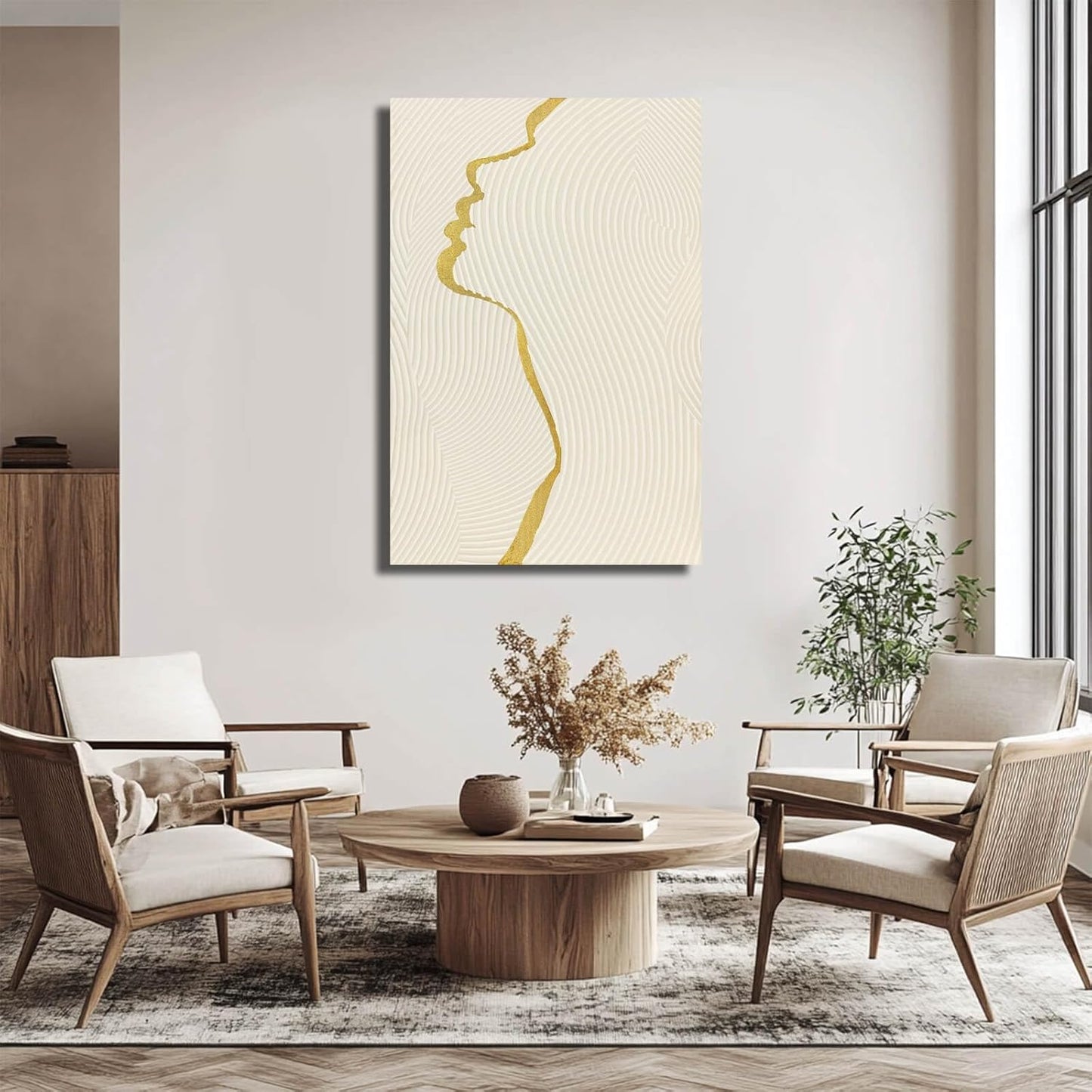 CHUDANHAO Gold Line Wall Pictures Minimalist Home Decor Neutral Canvas Paintings 24"x36" Wall Art for Dining Room Area Living Room Decorations