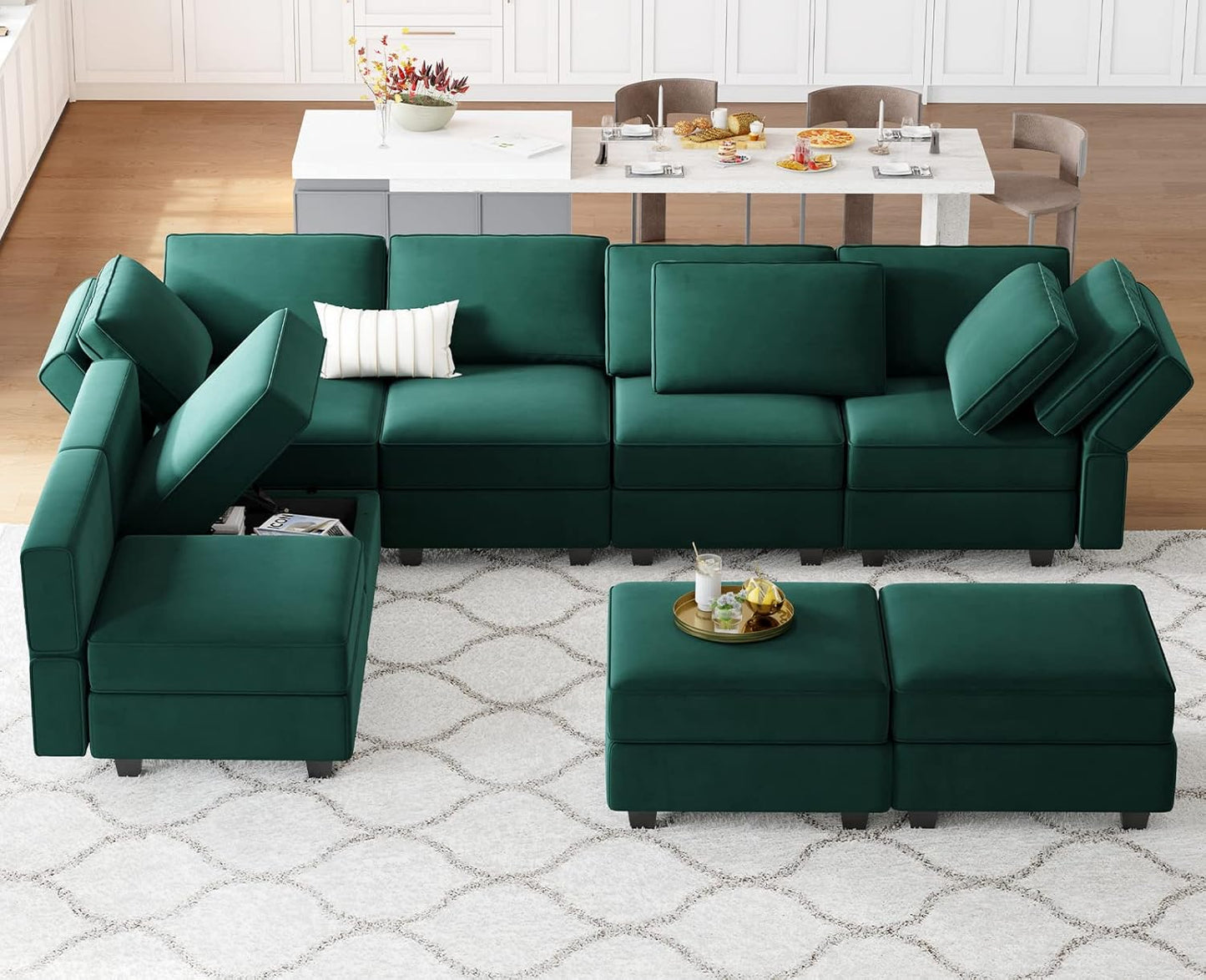 Belffin Modular Sectional Sofa with Storage Chaises Sectional Sleeper Sofa Couch 8 Seat Sectional Bed Green