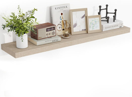 48 Inch Floating Shelves, 3D Textured Wood Grain, 48"x9.25"x1.5" Inch Deep Floating Shelves for Wall, Wooden Shelves for Bathroom, Bedroom, Living Room, Vintage White Oak