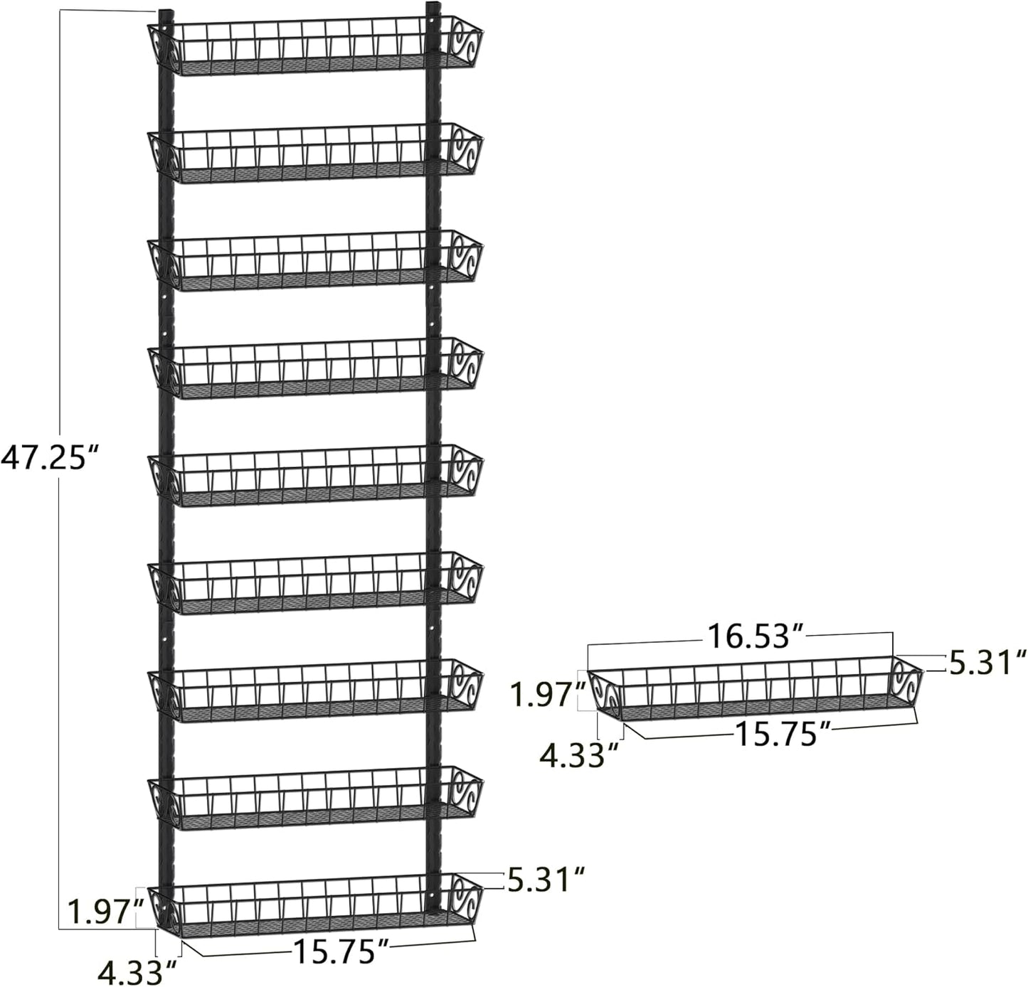 SWOMMOLY Adjustable Wall Mount Spice Rack, 9-Tier Dual-use (Multi-use) Organizer, Black