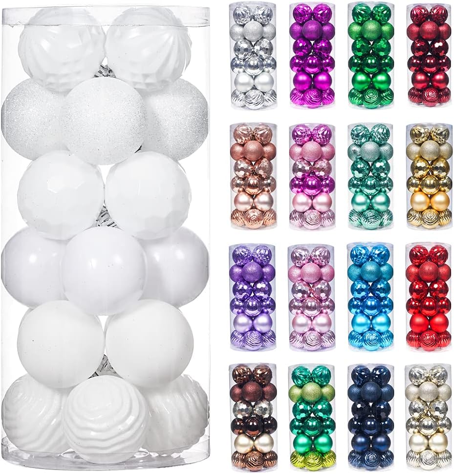 XmasExp 24ct Christmas Ball Ornaments Shatterproof Xmas Tree Hanging Balls Decorations Perfect for Halloween Decorations Holiday Wedding Christmas Decor(2.36"/60mm, White)