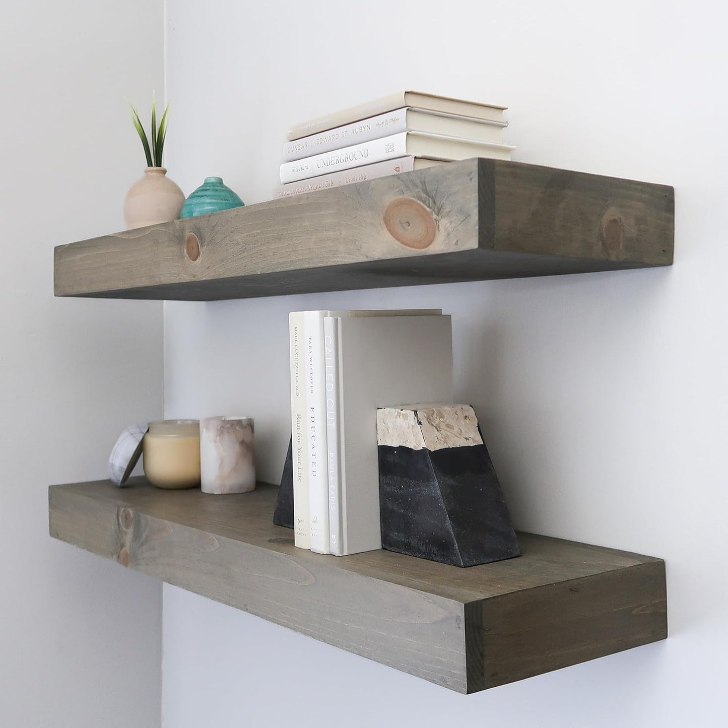 Modern Floating Shelves 3 Inches Thick for Wall, Wide Shelves for Kitchen, Living Room, Bedroom, and Bathroom, Natural Pine Wood, Rustic Wooden Shelf, (Set of 2) (Aged Barrel, 60Lx3Hx6D)