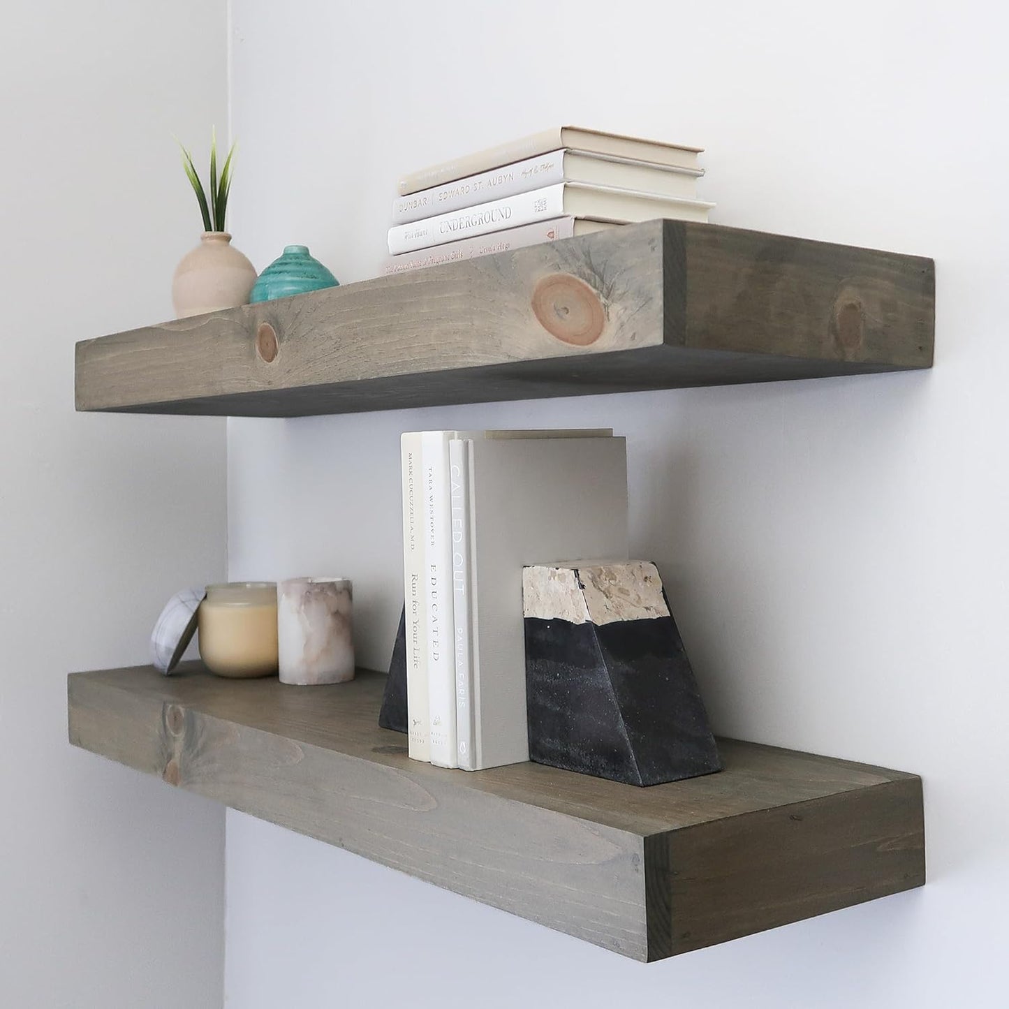 Modern Floating Shelves 3 Inches Thick for Wall, Wide Shelves for Kitchen, Living Room, Bedroom, and Bathroom, Natural Pine Wood, Rustic Wooden Shelf, (Set of 2) (Aged Barrel, 48Lx3Hx6D)