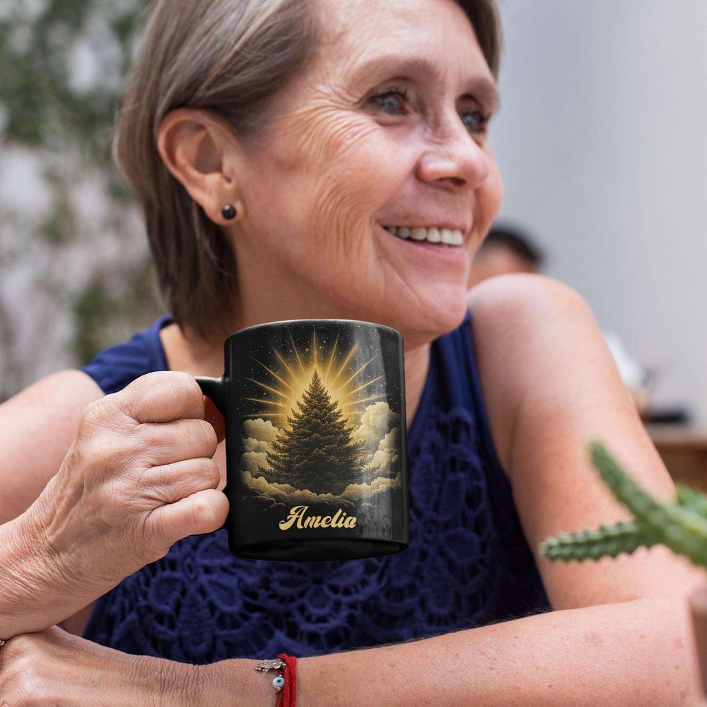 Spiritual Nature Themed Ceramic Cup, Custom Name Coffee Mug 11oz or 15oz, Personalized Pine Tree Black Cup for Christmas, Custom Winter Season Coffee Mug, Gifts for Friends, Family