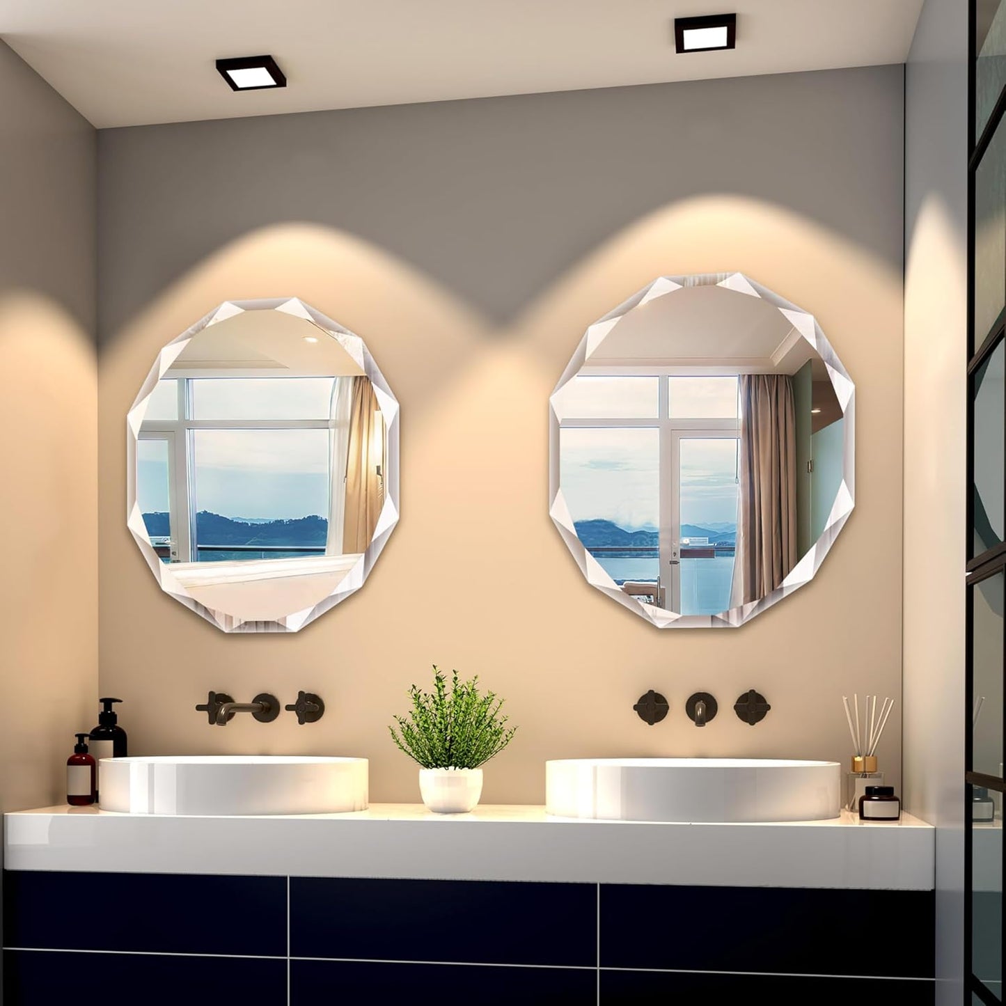 Bathroom Mirrors for Over Sink, Round Frameless Mirrors for Wall, 24x28 Inch Beveled Bathroom Mirror, Bathroom Vanity Circle Mirror for Bedroom Living Room Entryway Home Decor