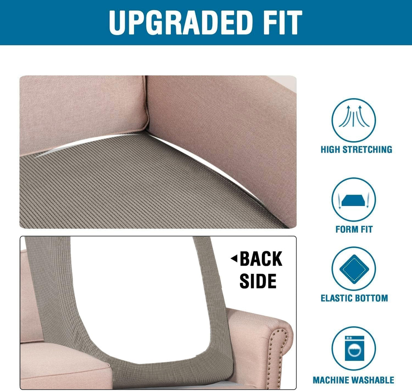 H.VERSAILTEX Super Stretch Individual Chaise Cover Sectional Couch Covers for L Shaped Sofa Both Left/Right Featuring Thick Jacquard Textured Twill Fabric (1 Piece Chaise Cover Large, Taupe)